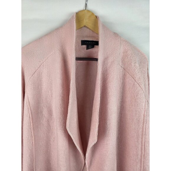 Tahari Women's Jacket Size Medium Pink Open Front Long Trench Coat Wool Blend - Picture 2 of 15